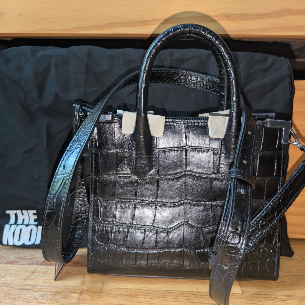 The Kooples Black Crocodile-Embossed Satchel - Picture 6 of 13